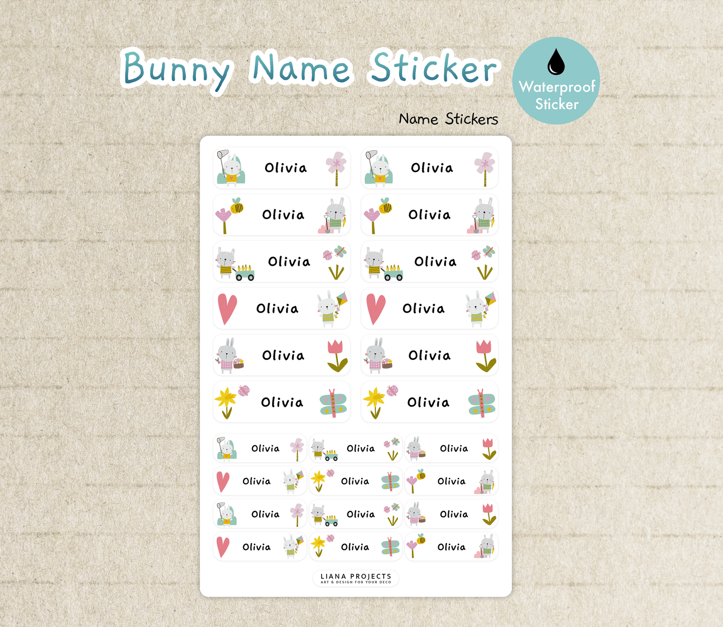 Bunny Plays Name Stickers