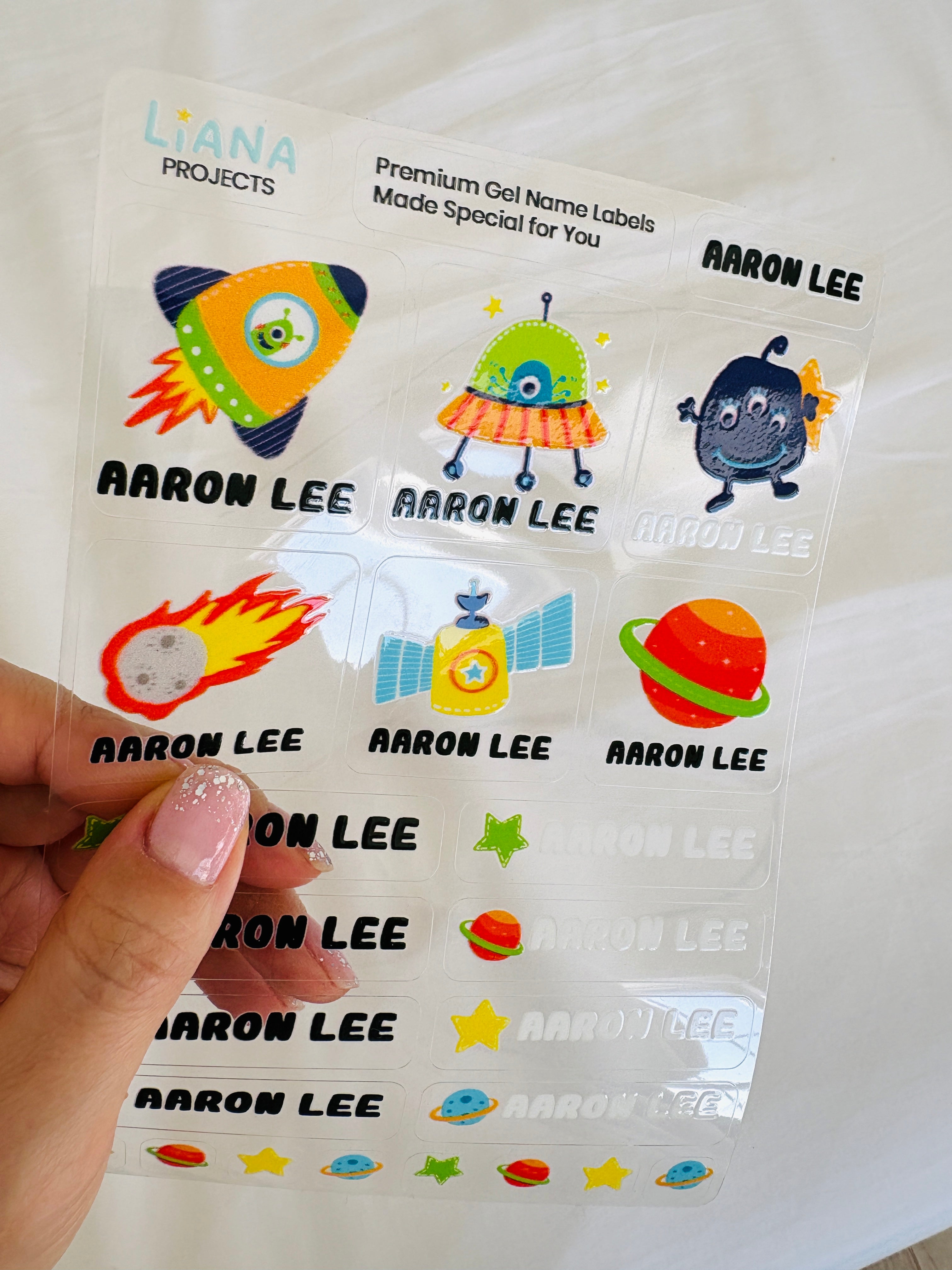 Spaceship - Premium Gel Name Label Kit (2 Sheets + Tools & Bonus Gifts)
