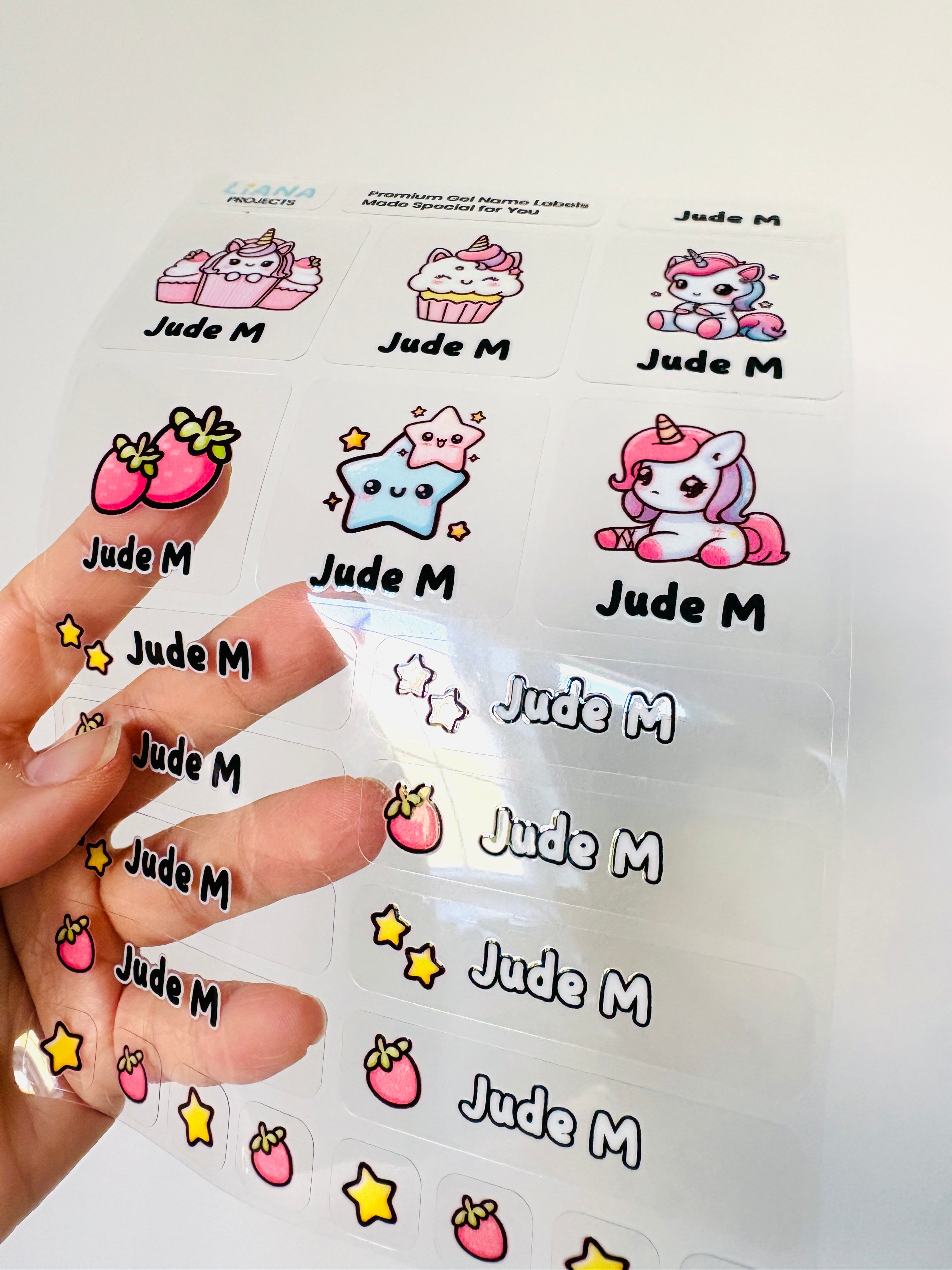 Rainbow Unicorn - Premium Gel Name Label Kit (2 Sheets + Tools & Bonus Gifts)