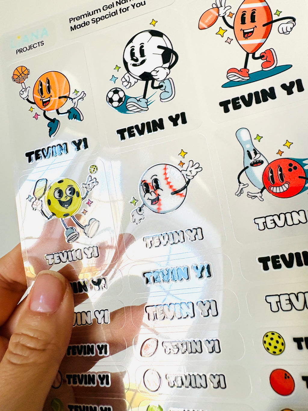 Retro Sports Balls - Premium Gel Name Label Kit (2 Sheets + Tools & Bonus Gifts)