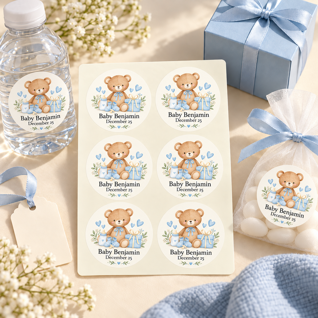 Blue Teddy Bear Baby Shower Invitation