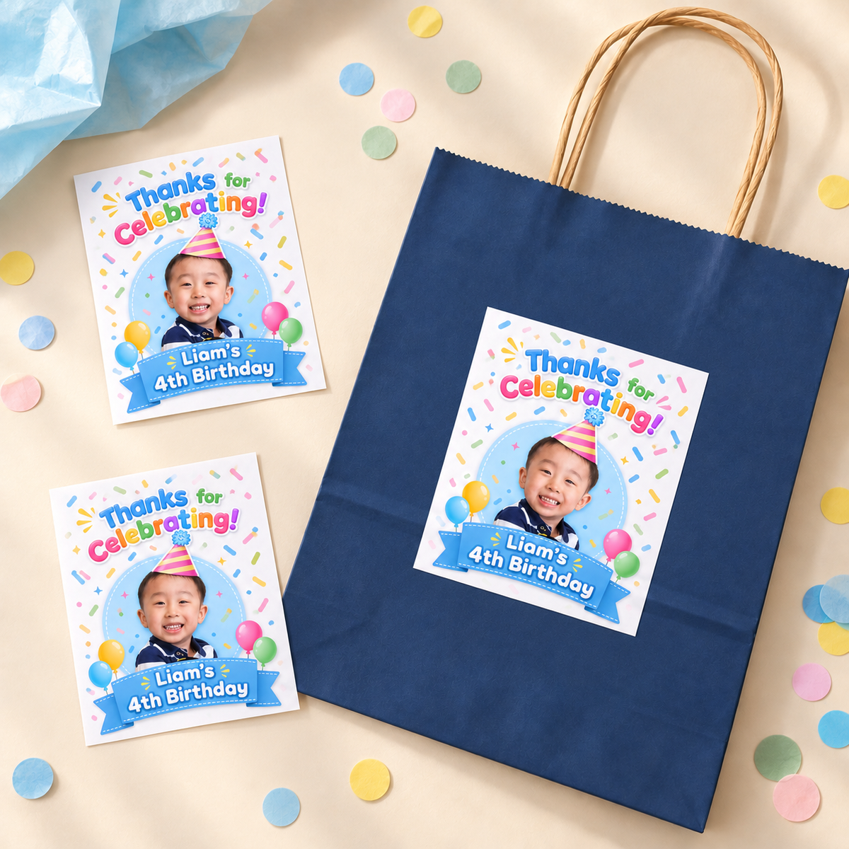 Personalized Birthday Stickers,  Confetti Party Favor Stickers for Goodie Bags