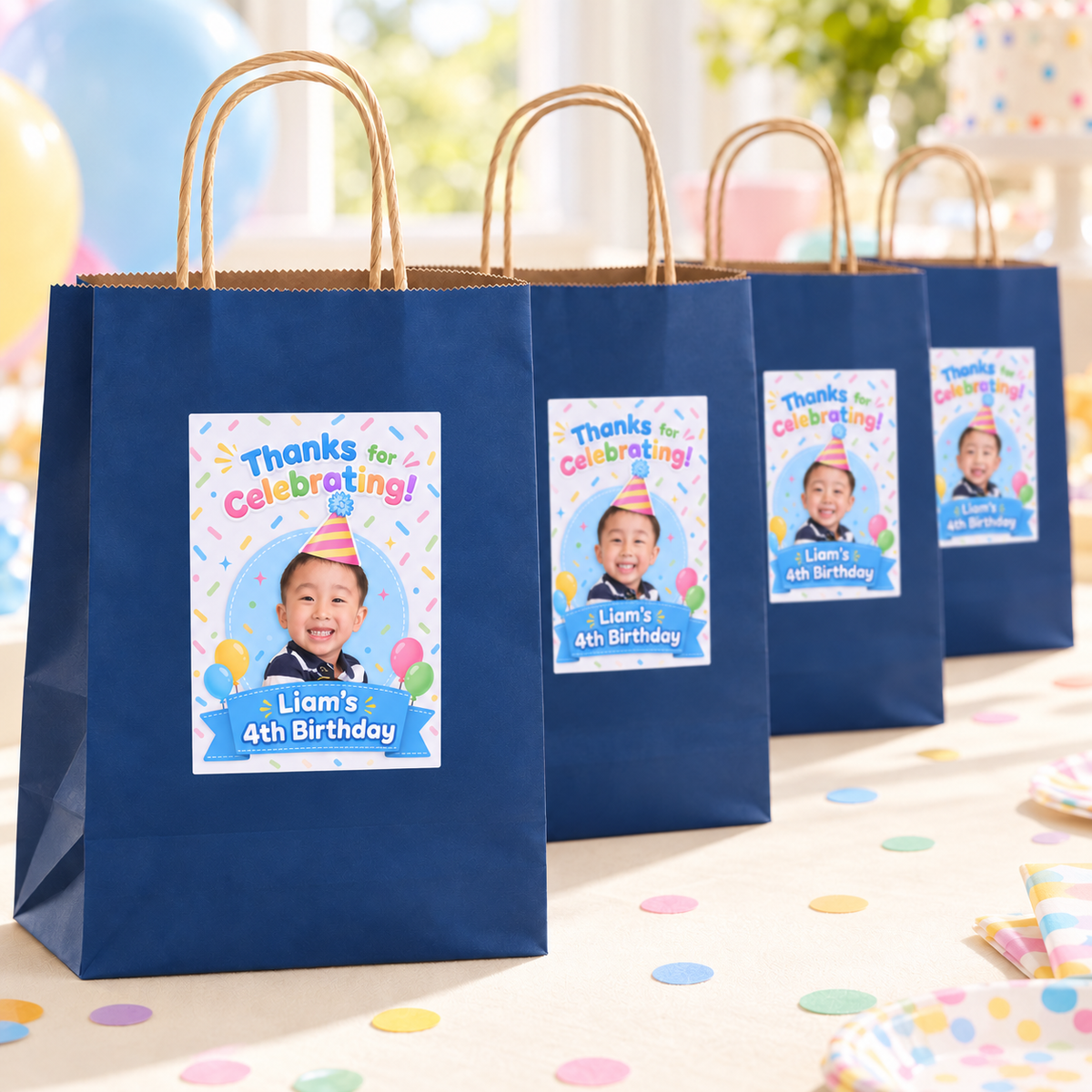 Personalized Birthday Stickers,  Confetti Party Favor Stickers for Goodie Bags