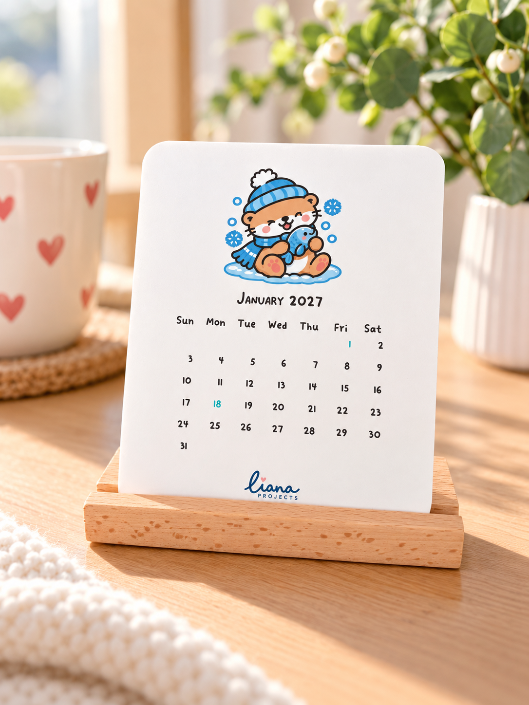 Otter's 2027 Desk Calendar with Wooden Stand