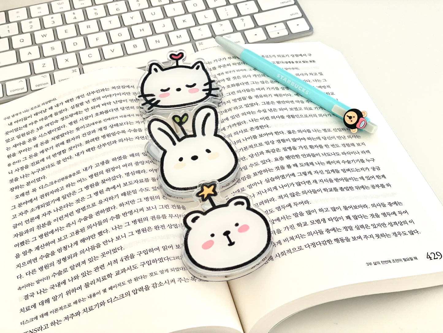 Cute Acrylic Clip  | Paper & Binder Clip  - Kitty, Bunny, Bear