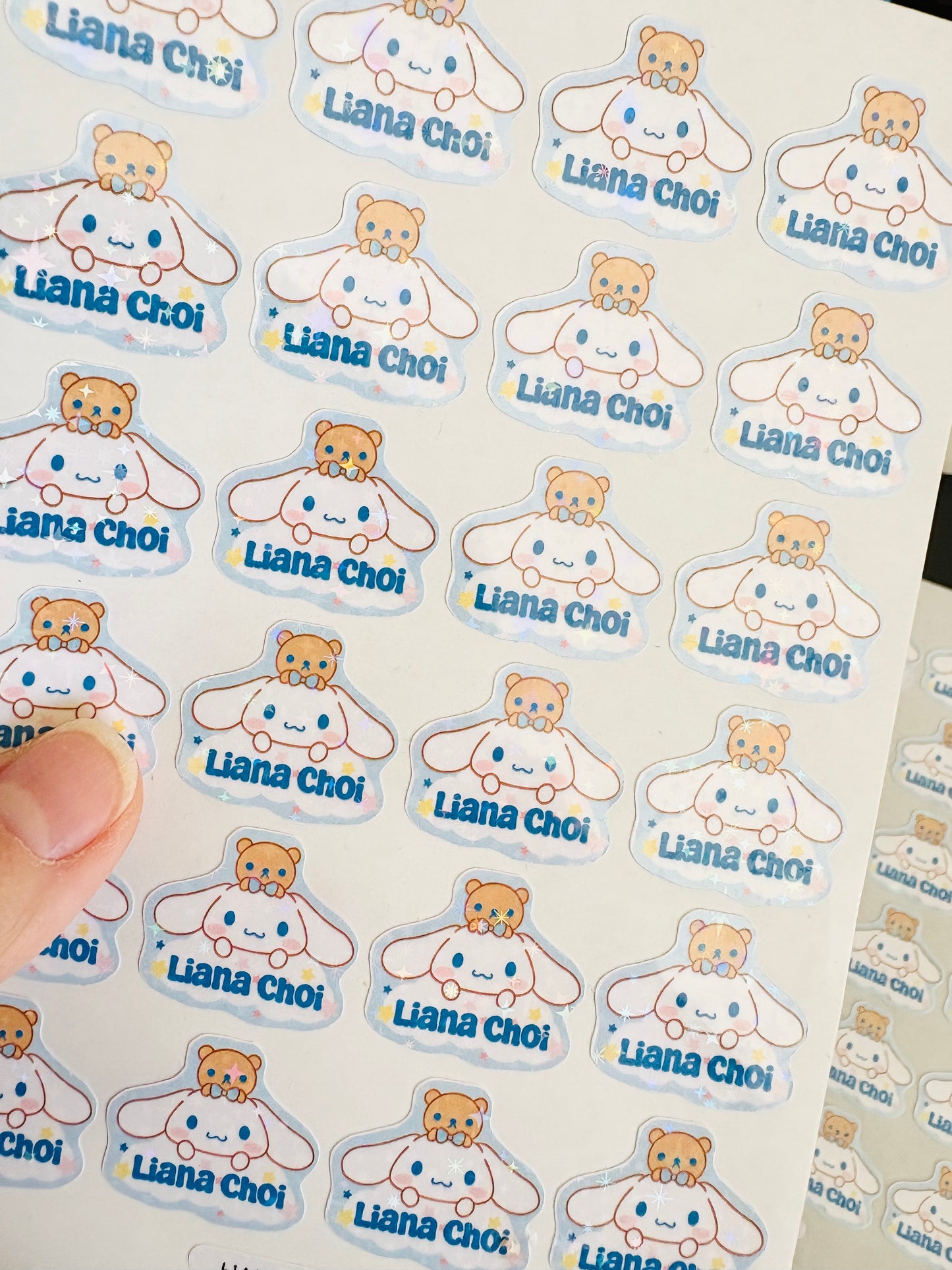 Glitter Cute Bunny and bear Name Sticker