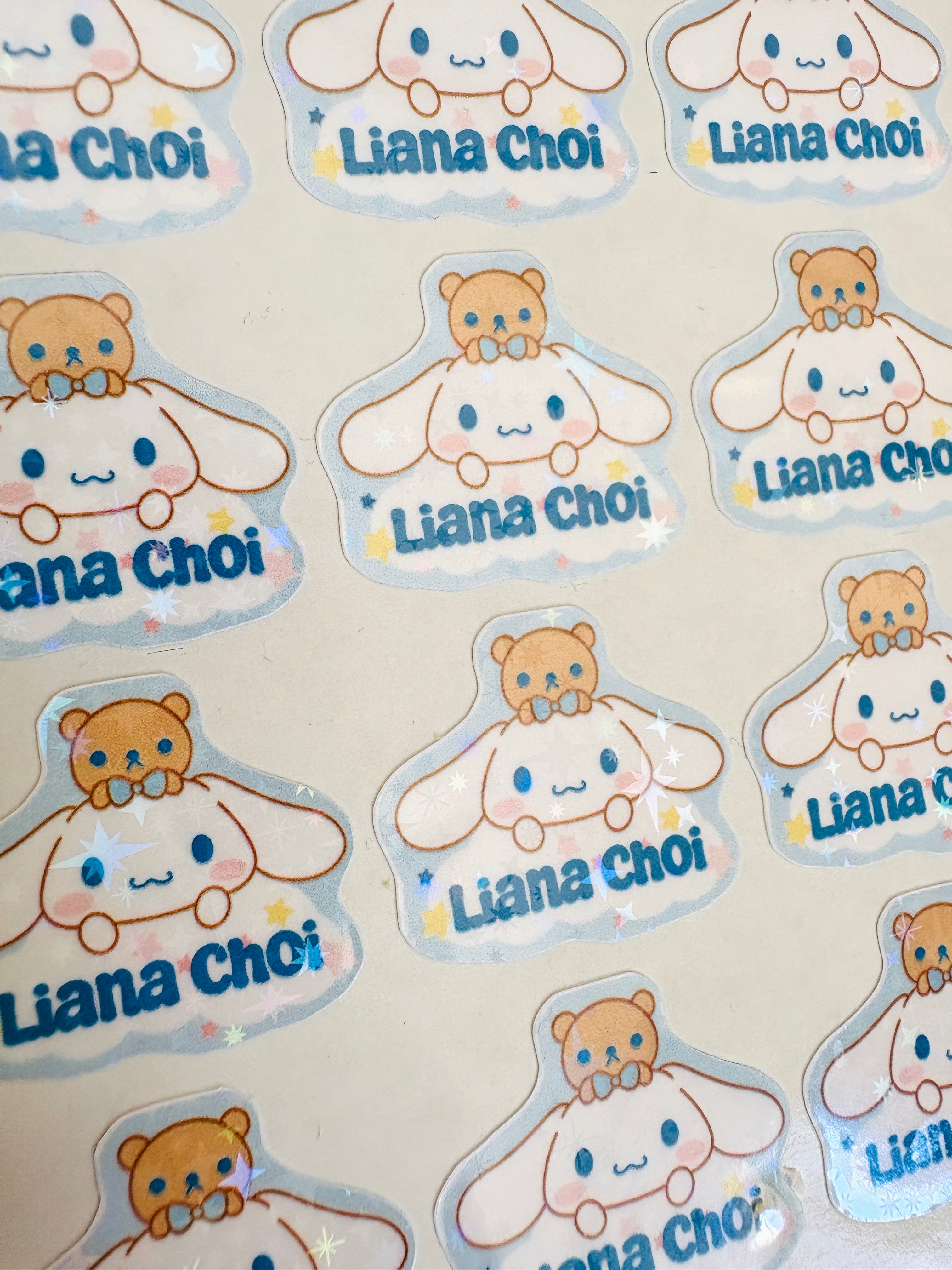 Glitter Cute Bunny and bear Name Sticker