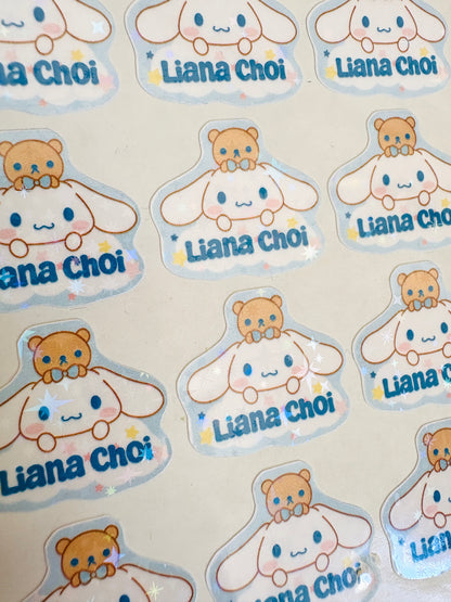 Glitter Cute Bunny and bear Name Sticker