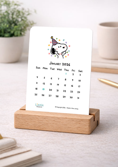 2026 Desk Calendar with Wooden Stand