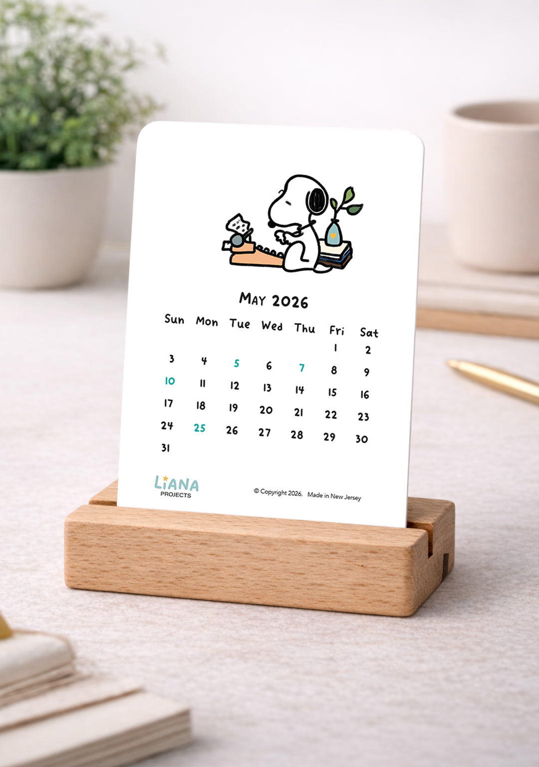 2026 Desk Calendar with Wooden Stand