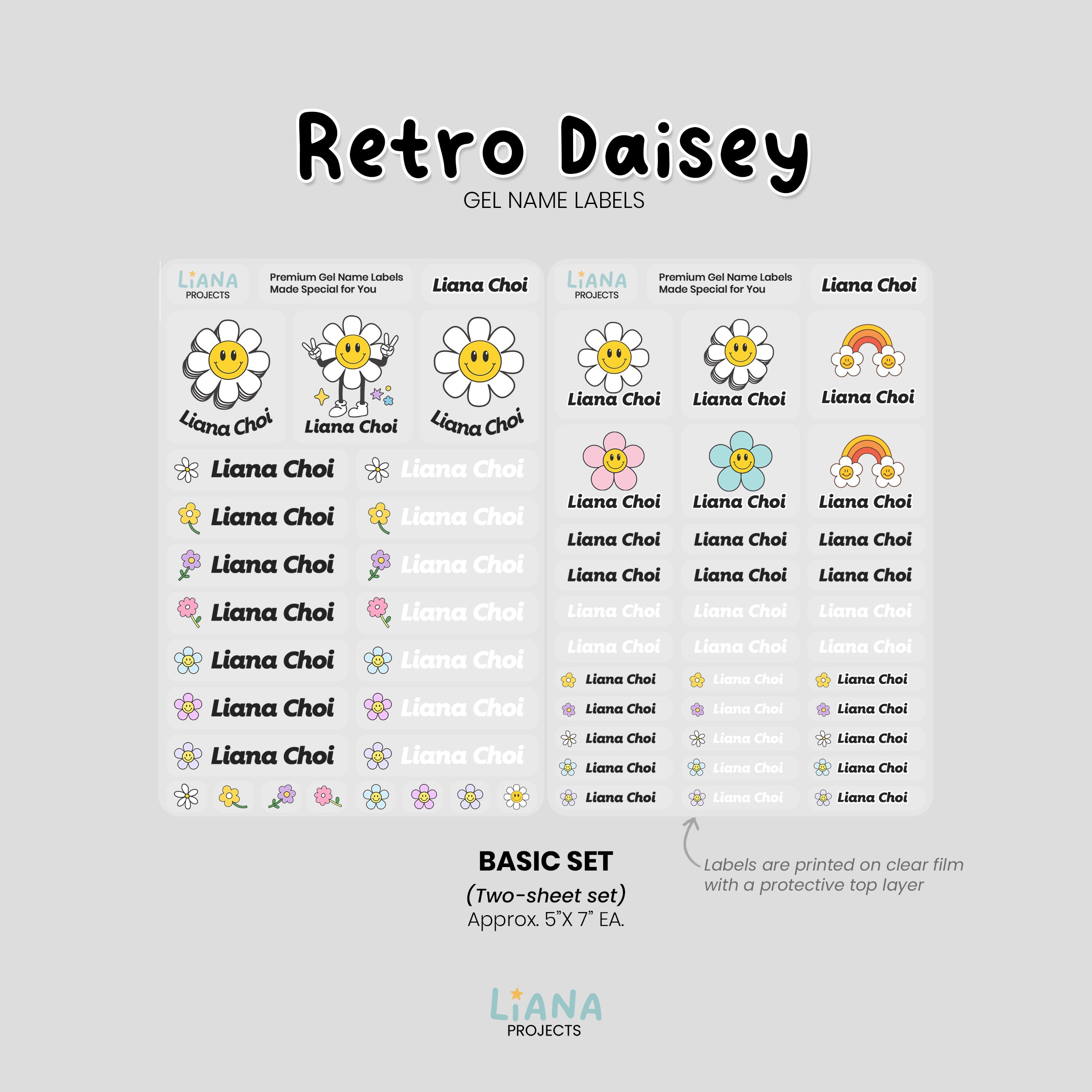 Retro Daisey-  Premium Gel Name Label Kit (2 Sheets + Tools & Bonus Gifts)
