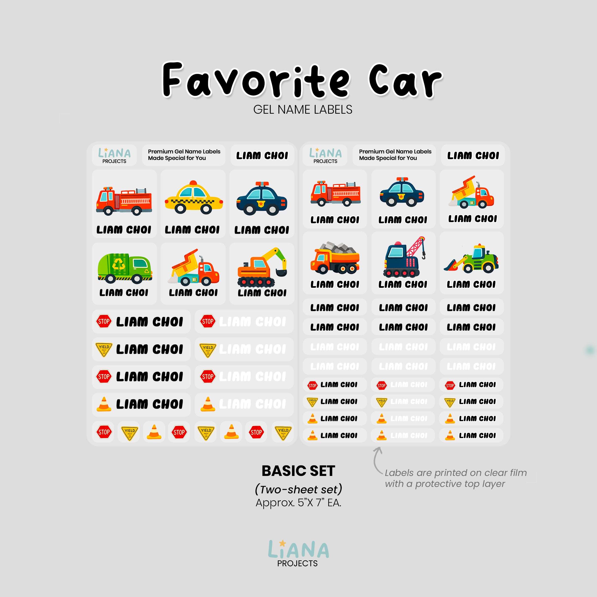 Favorite Car - Premium Gel Name Label Kit (2 Sheets + Tools & Bonus Gifts)