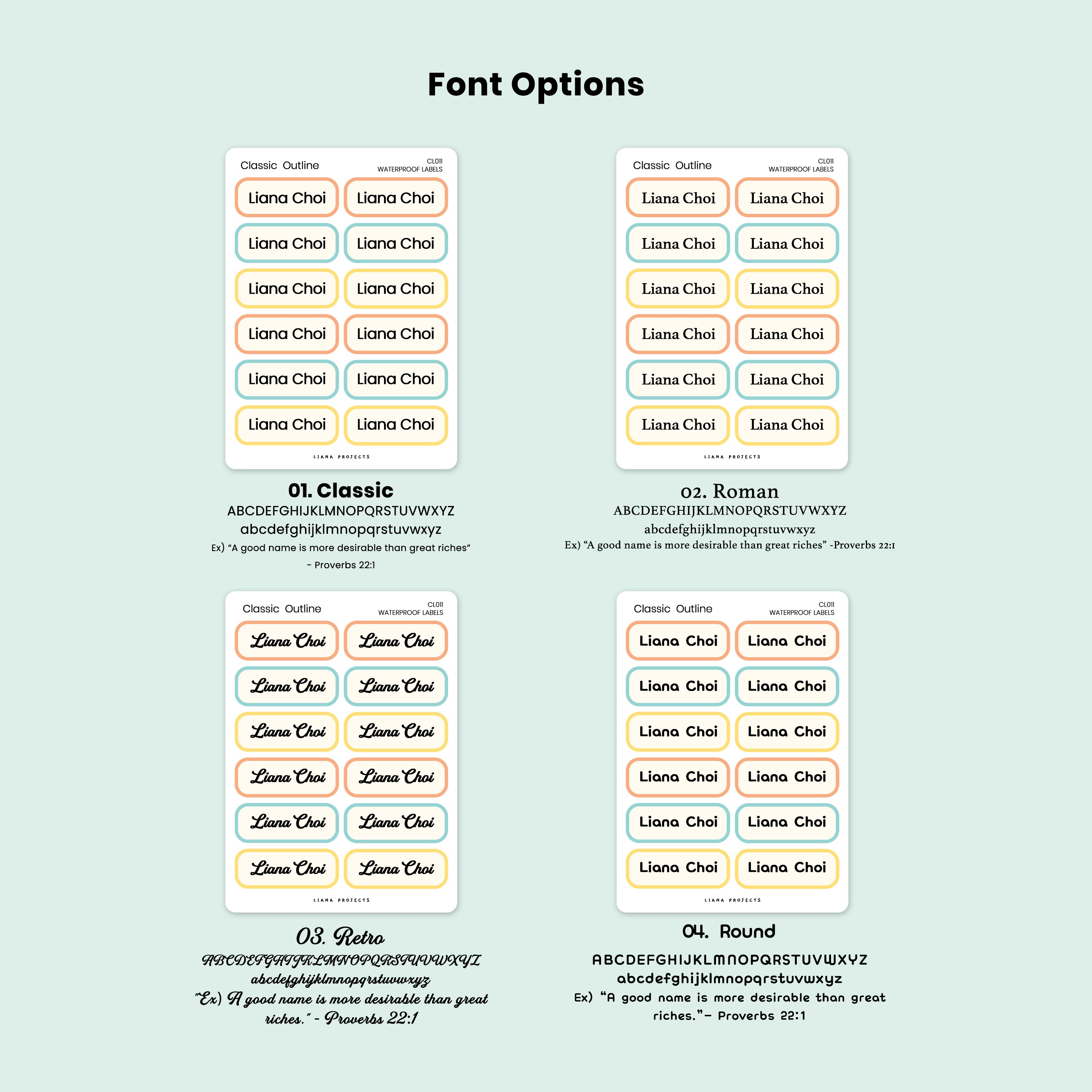 Classic Outline name labels with Font options