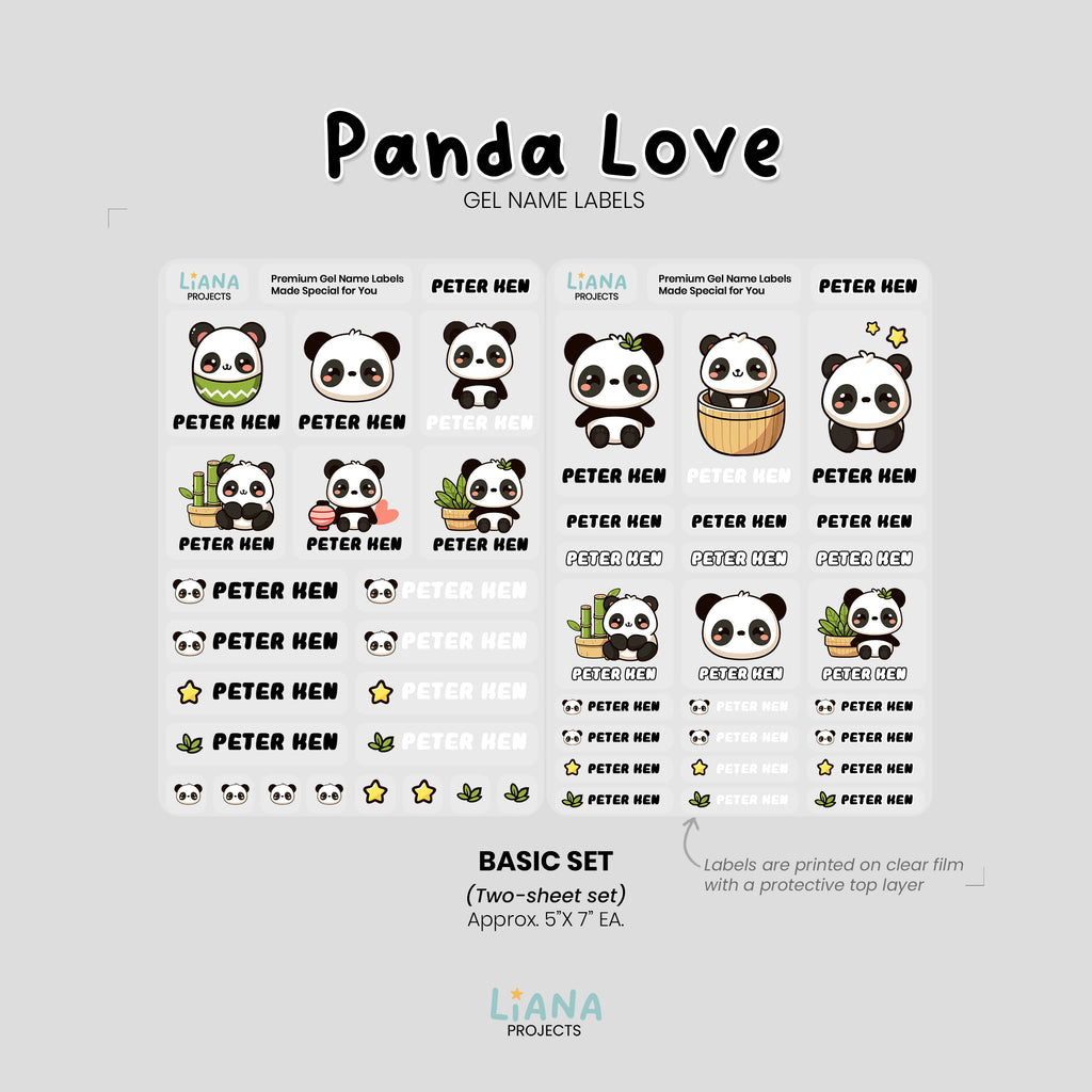 Panda Love - Premium Gel Name Label Kit (2 Sheets + Tools & Bonus Gifts)