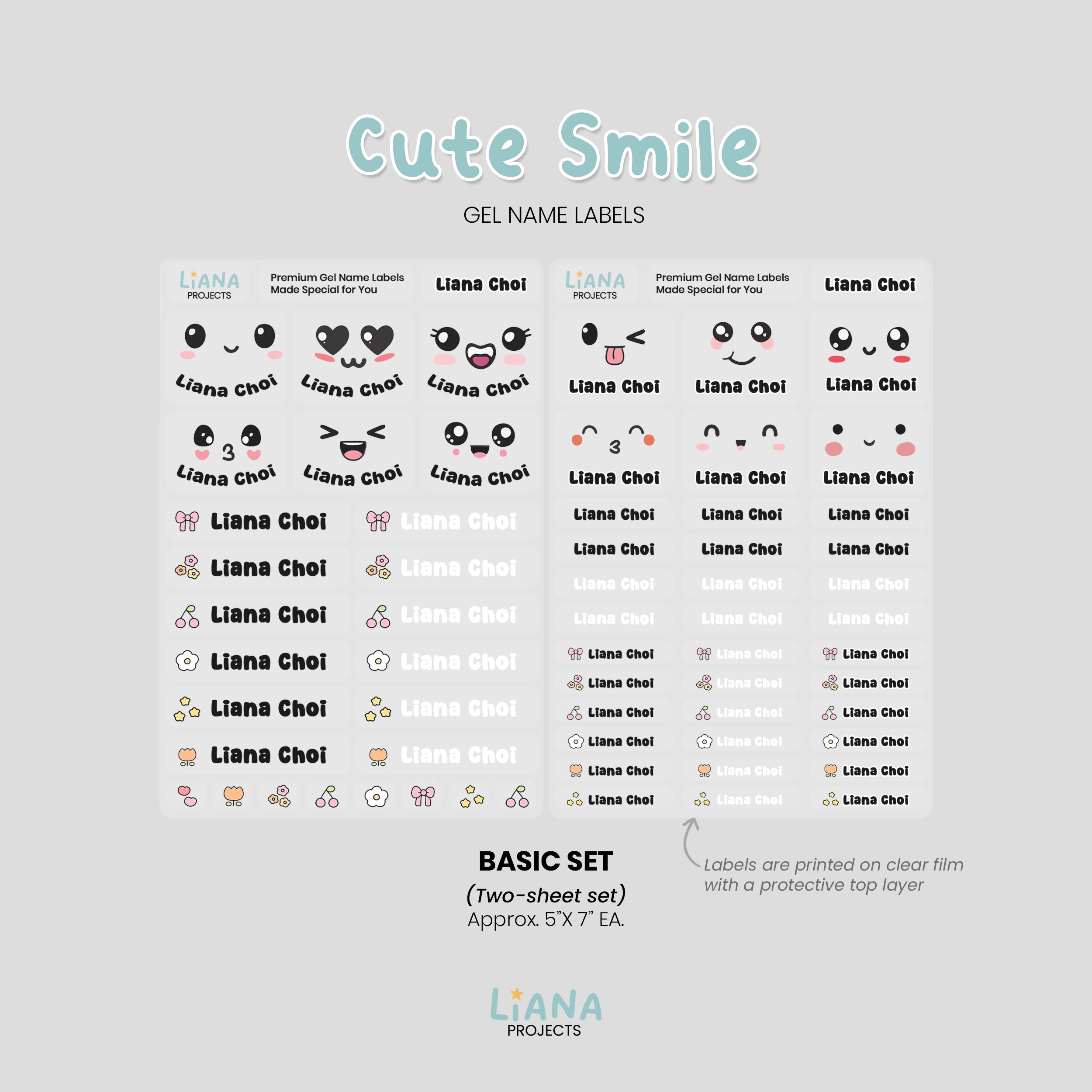 Cute Smiles - Premium Gel Name Label Kit (2 Sheets + Tools & Bonus Gifts)