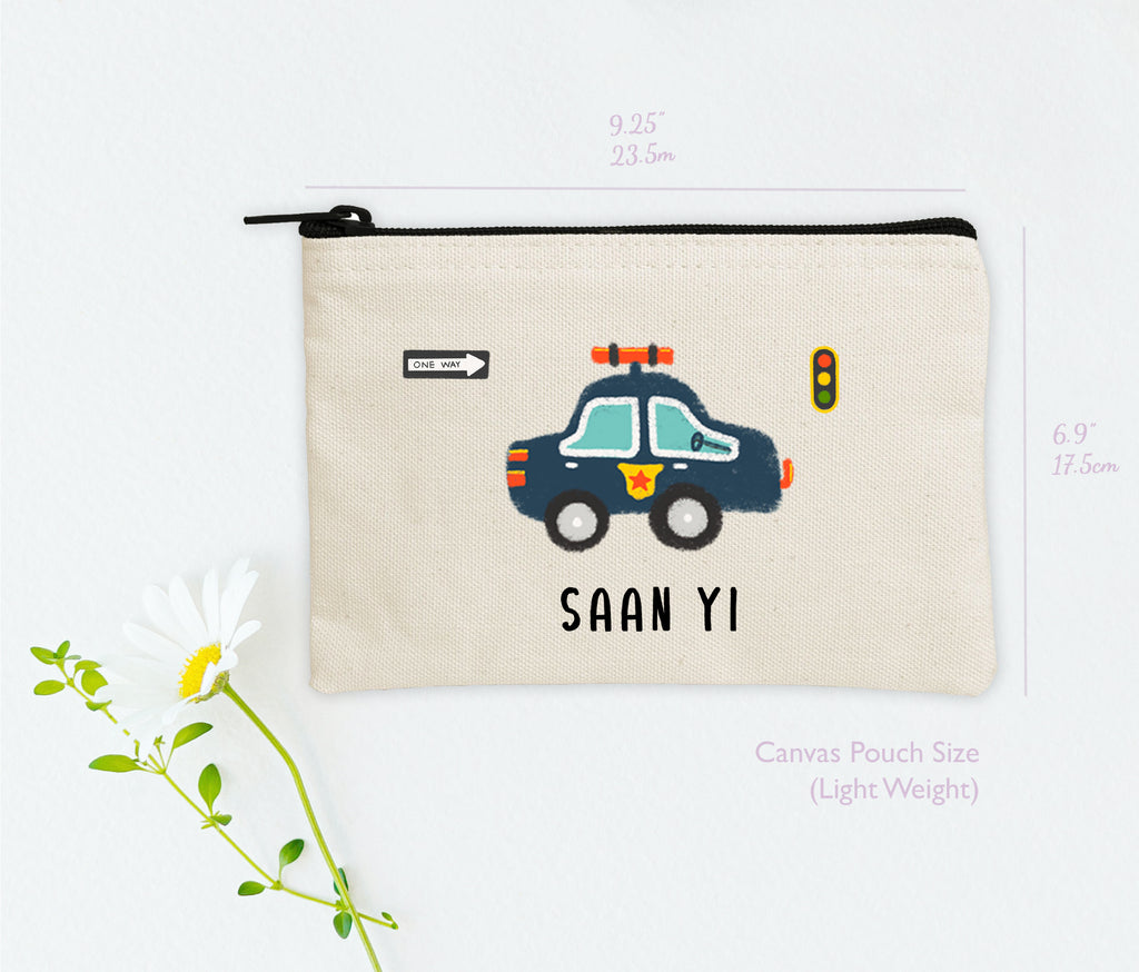 파우치가 포함된 개인화 토트백 - A세트 | 자동차 | 어린이 이름 가방
