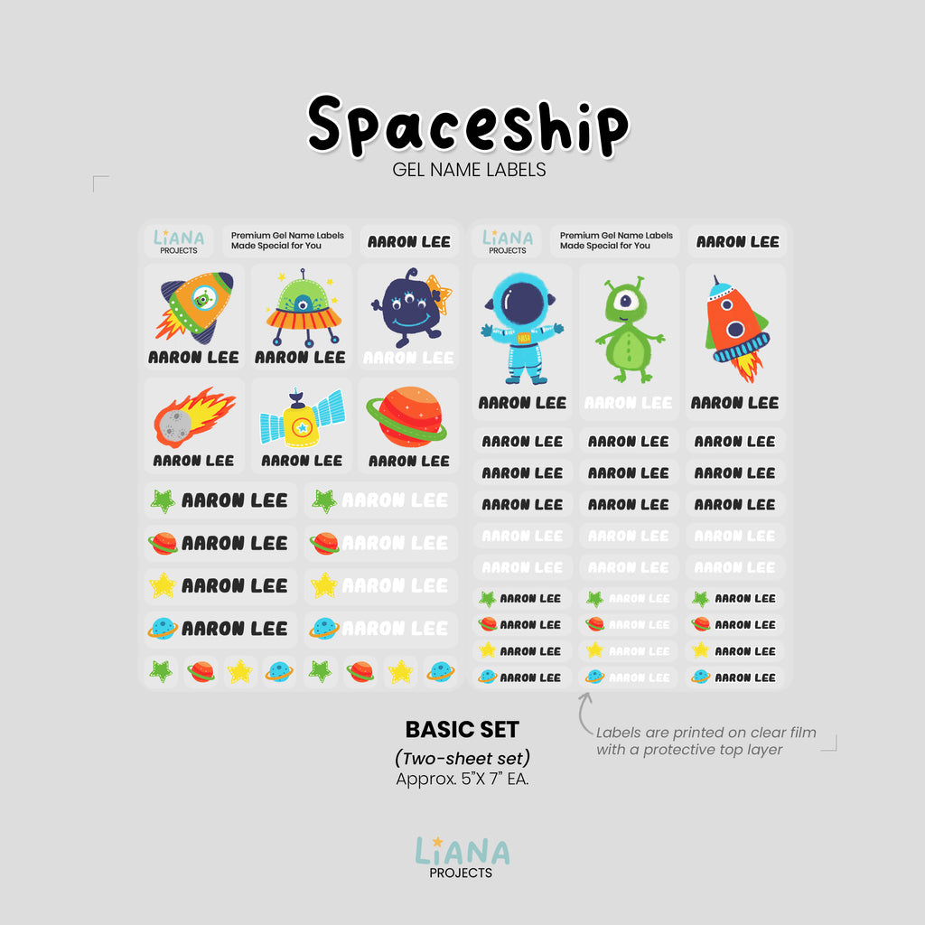 Spaceship - Premium Gel Name Label Kit (2 Sheets + Tools & Bonus Gifts)