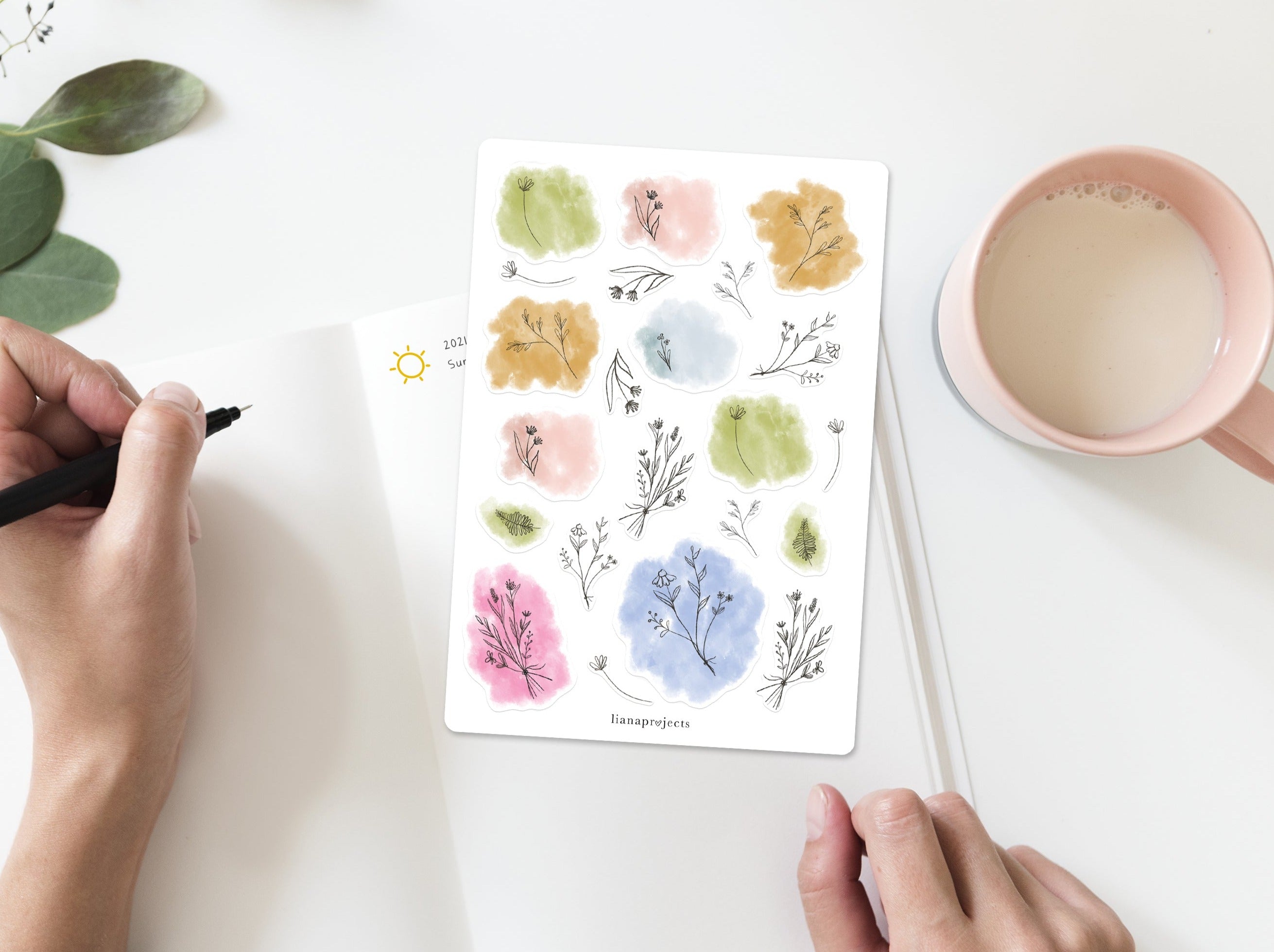 잉크로 그린 꽃 스티커