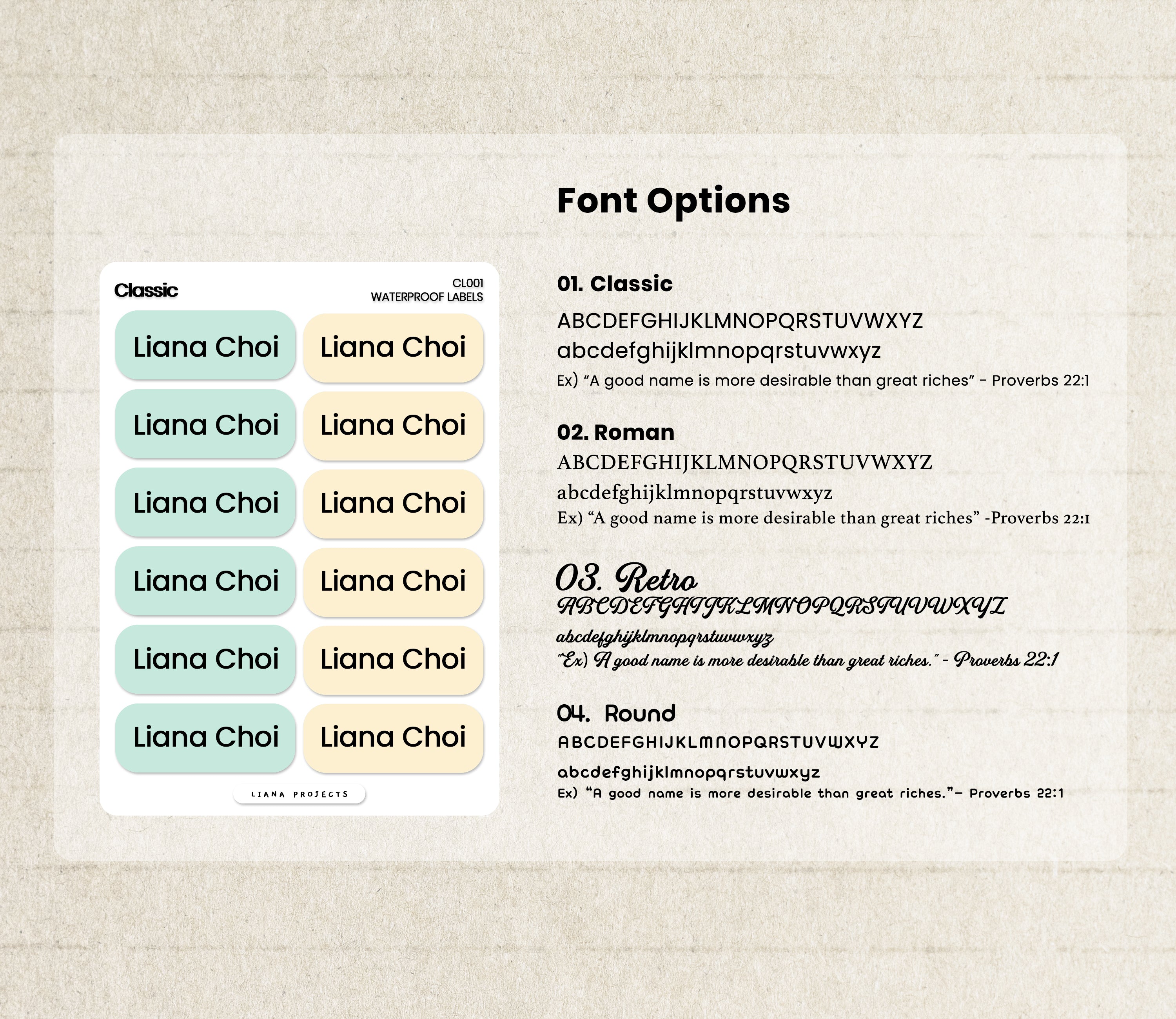 Classic name labels with Font options