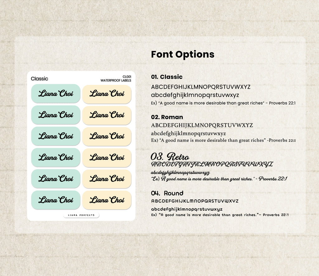 Classic name labels with Font options