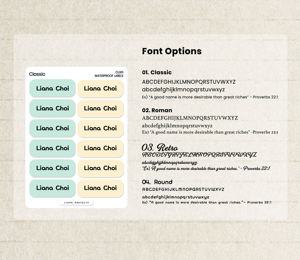 Classic name labels with Font options