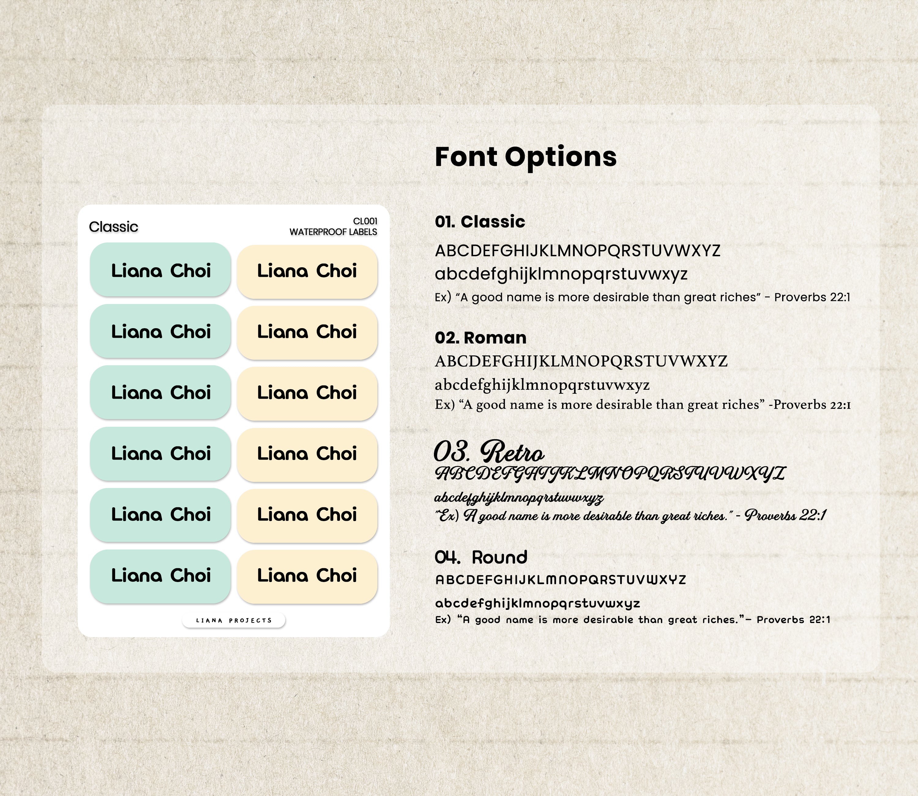 Classic name labels with Font options