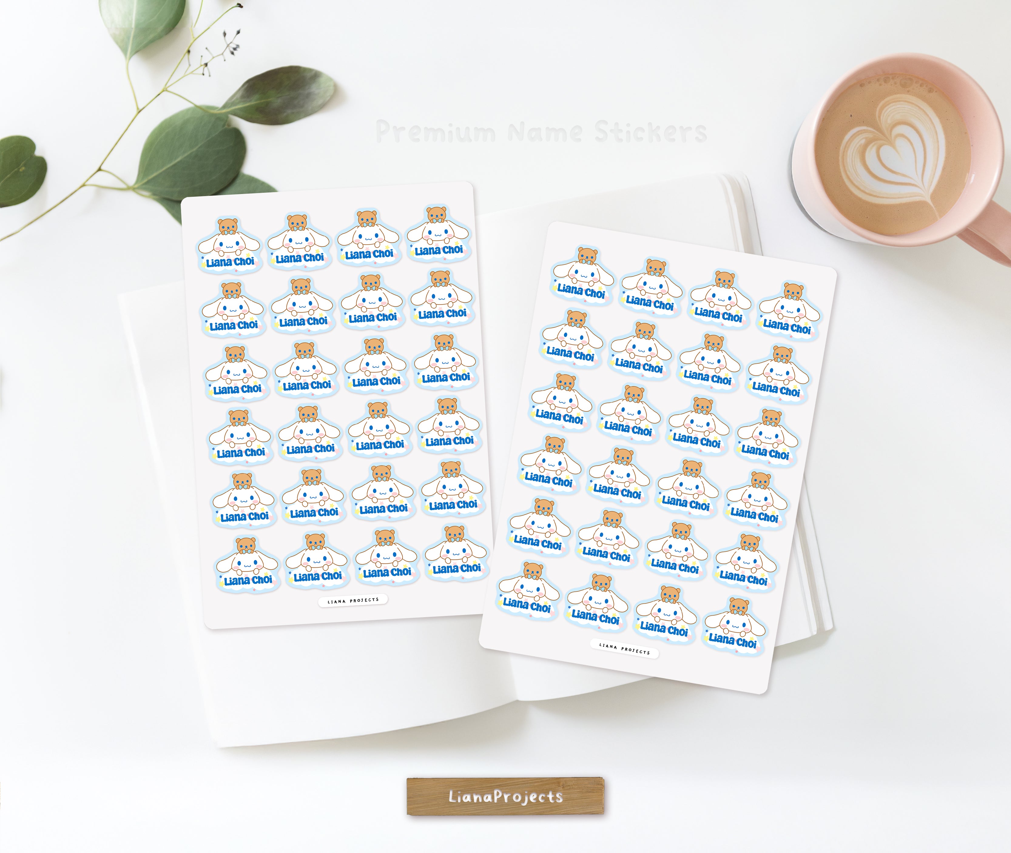 Glitter Cute Bunny and bear Name Sticker