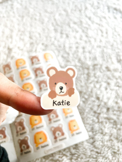 Bear & Lion- Kid's Name Sticker