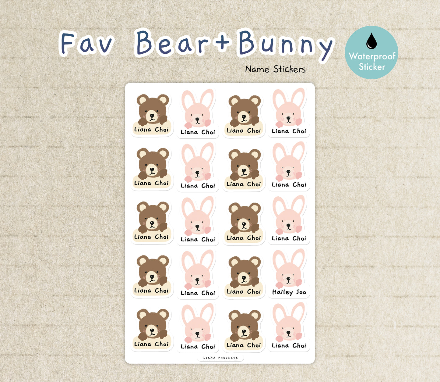 Bear & Bunny- Kid's Name Sticker