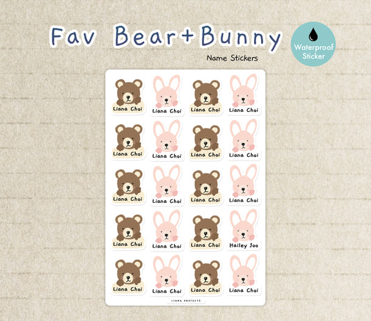 Bear & Bunny- Kid's Name Sticker