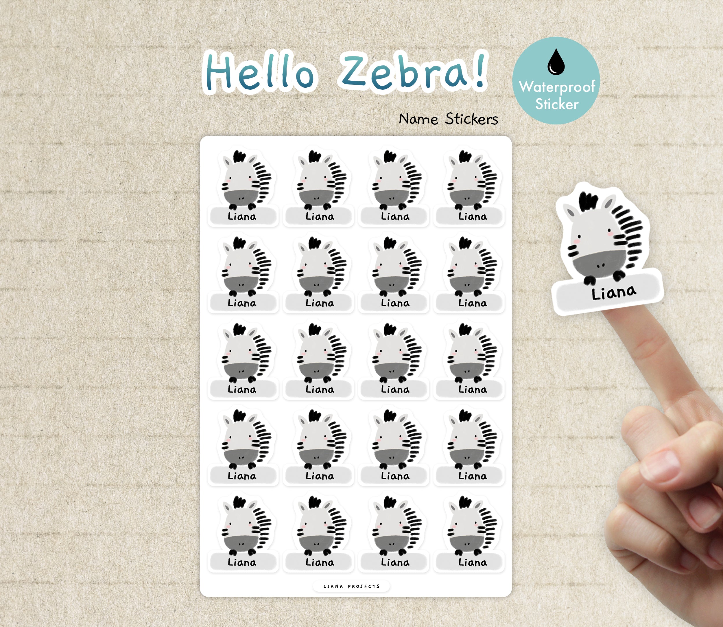 Zebra Kid's Name Sticker