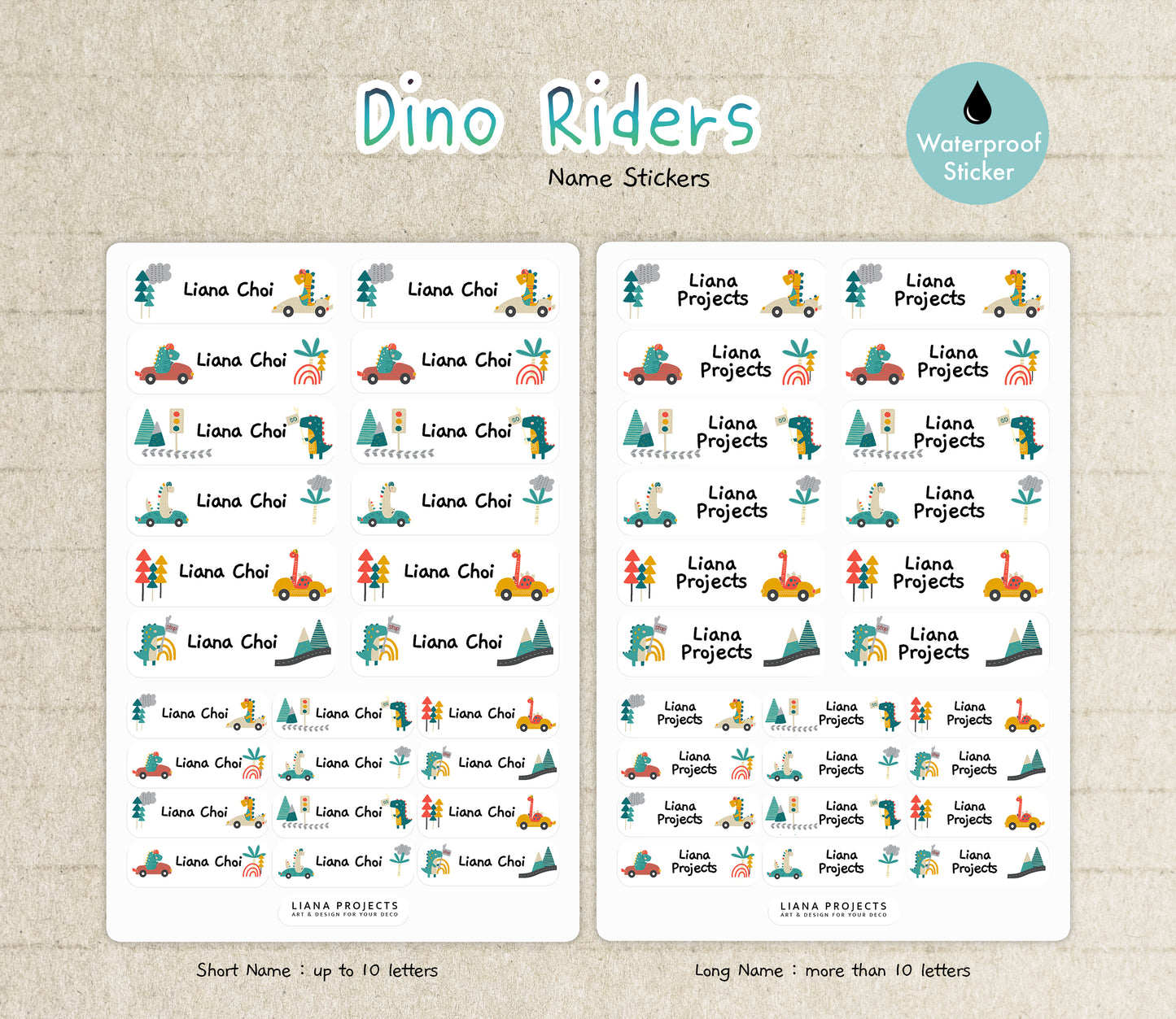 Dino Rider Name Stickers