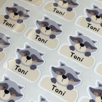 Raccoon Kid's Name Sticker