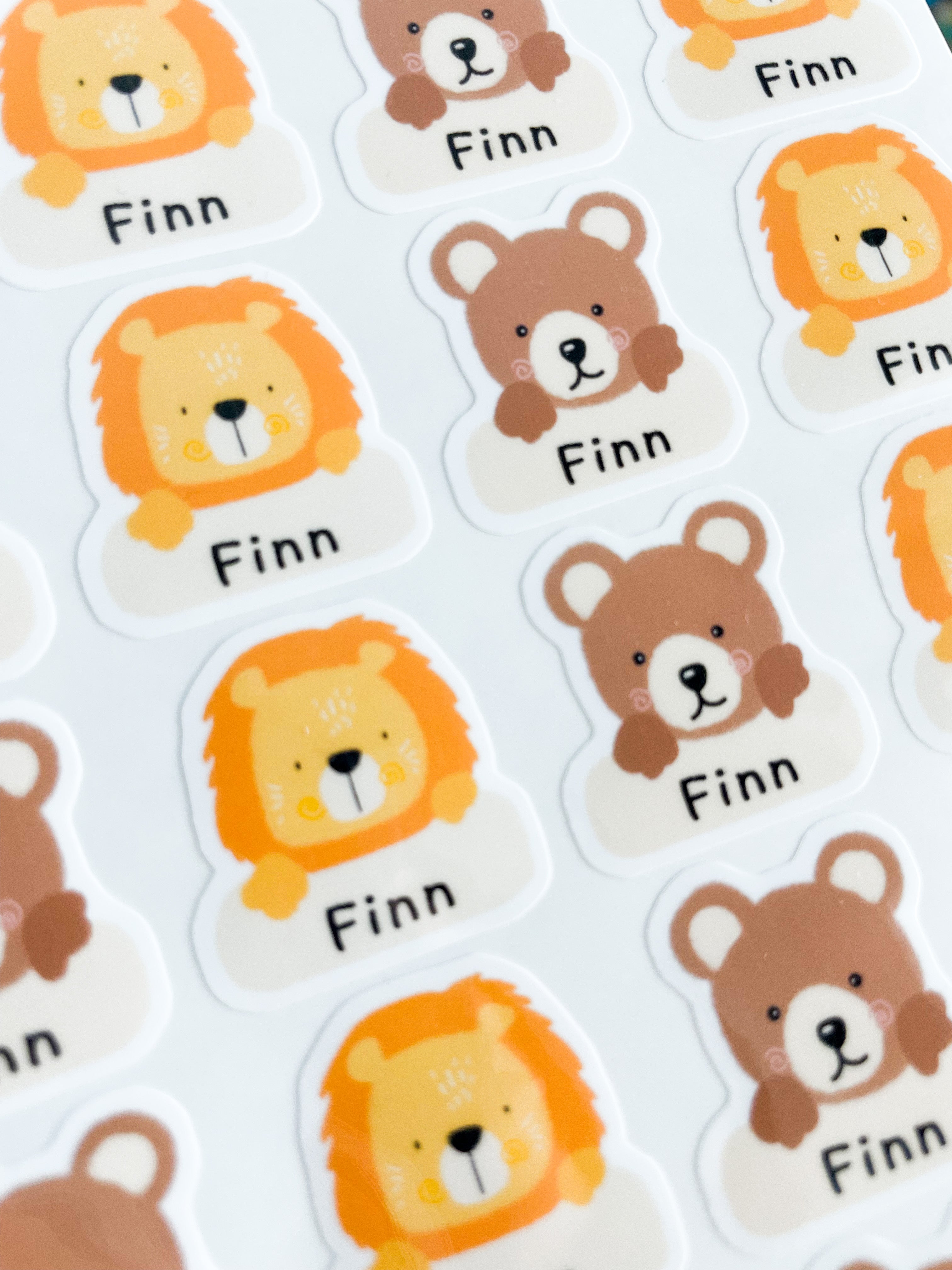 Bear & Lion- Kid's Name Sticker