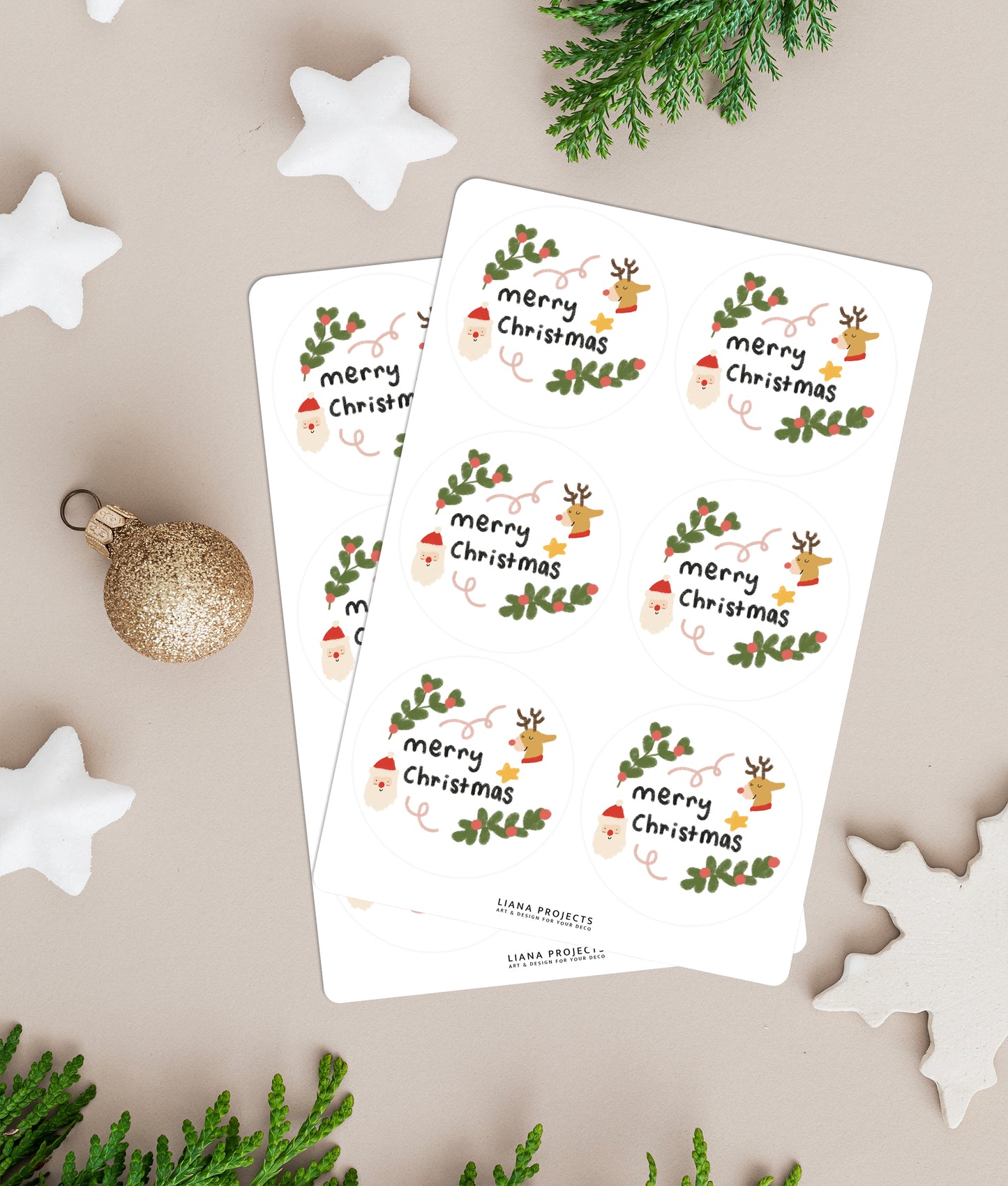 Merry Christmas Stickers -2" Circle